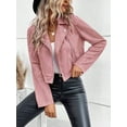 thumbnail image 5 of Women'S Cropped Zipper Long Sleeve Suede Faux Leather Blazer Jacket Autumn Fashion Outerwear Pink XXL, 5 of 8