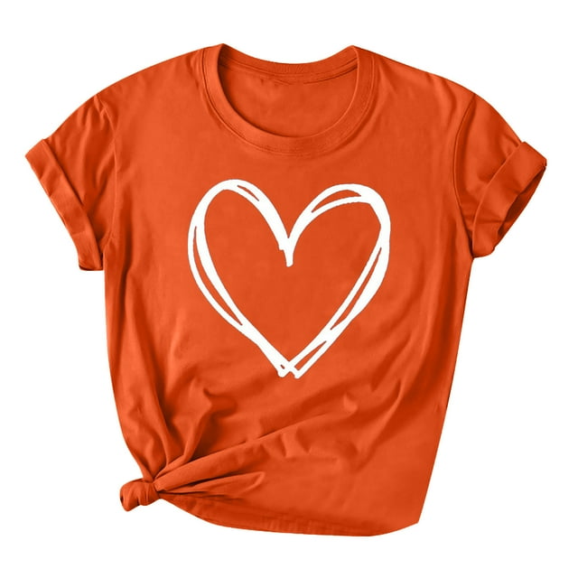 Diufon Hauts de la Saint-Valentin pour Femmes Tunique à Manches Courtes Col Rond Chemise Décontractée Tendance Imprimée Graphique Mignonne