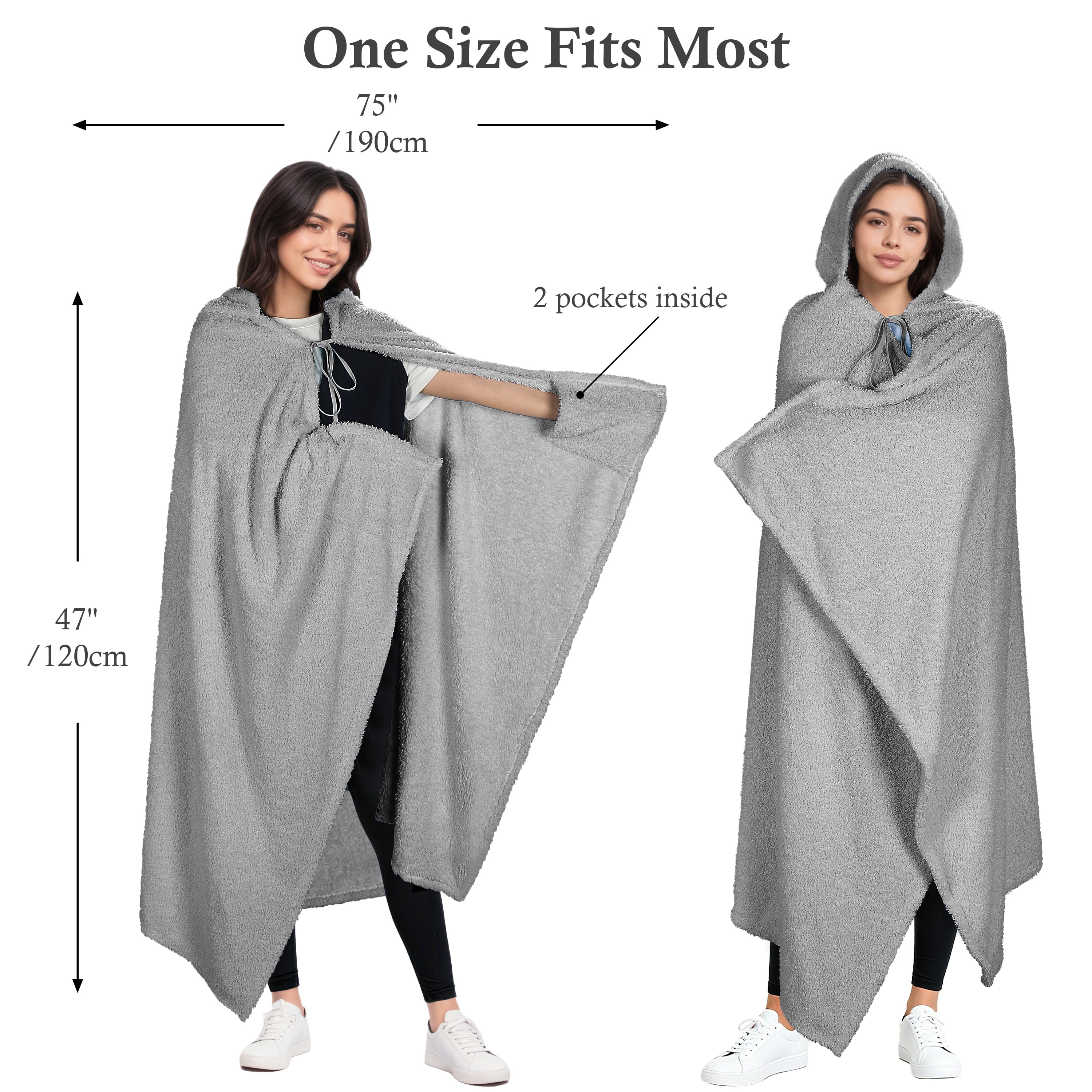 Catalonia Hooded Wearable Blanket Poncho for Adults, Lightweight Fleece Cape with Hand Pockets, Cozy Plush Throw Wrap for Women, Perfect for Lounging, Gifts Ideas