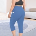 thumbnail image 6 of GEWSEY Plus Size Capri Leggings for Women High Waist Tummy Control Stretchy Workout Yoga Pants Plus Capris (Blue, XL), 6 of 9