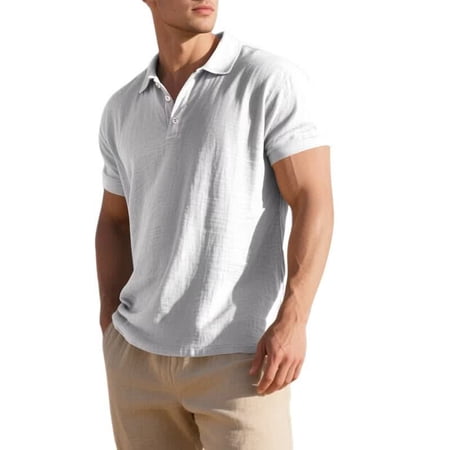 Mens Collared Short Sleeve Golf Shirts for Men Linen Casual Summer Classic Collar Shirts White M