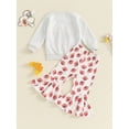 thumbnail image 4 of Suealasg 2Pcs Little Girl Fall Clothes 6M 1T 2T 3T 4T 5T Toddler Girl Casual Autumn Outfits Long Sleeve Letter Print Sweatshirt Tops and Rugby Print Flare Pants Set, 4 of 8