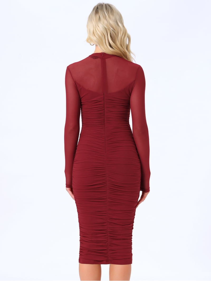 Daring Diva Mesh Ruch Elegant Cocktail Bodycon Dress S Dark Red Daring Diva Mesh Ruch Elegant Cocktail Bodycon Dress S Dark Red