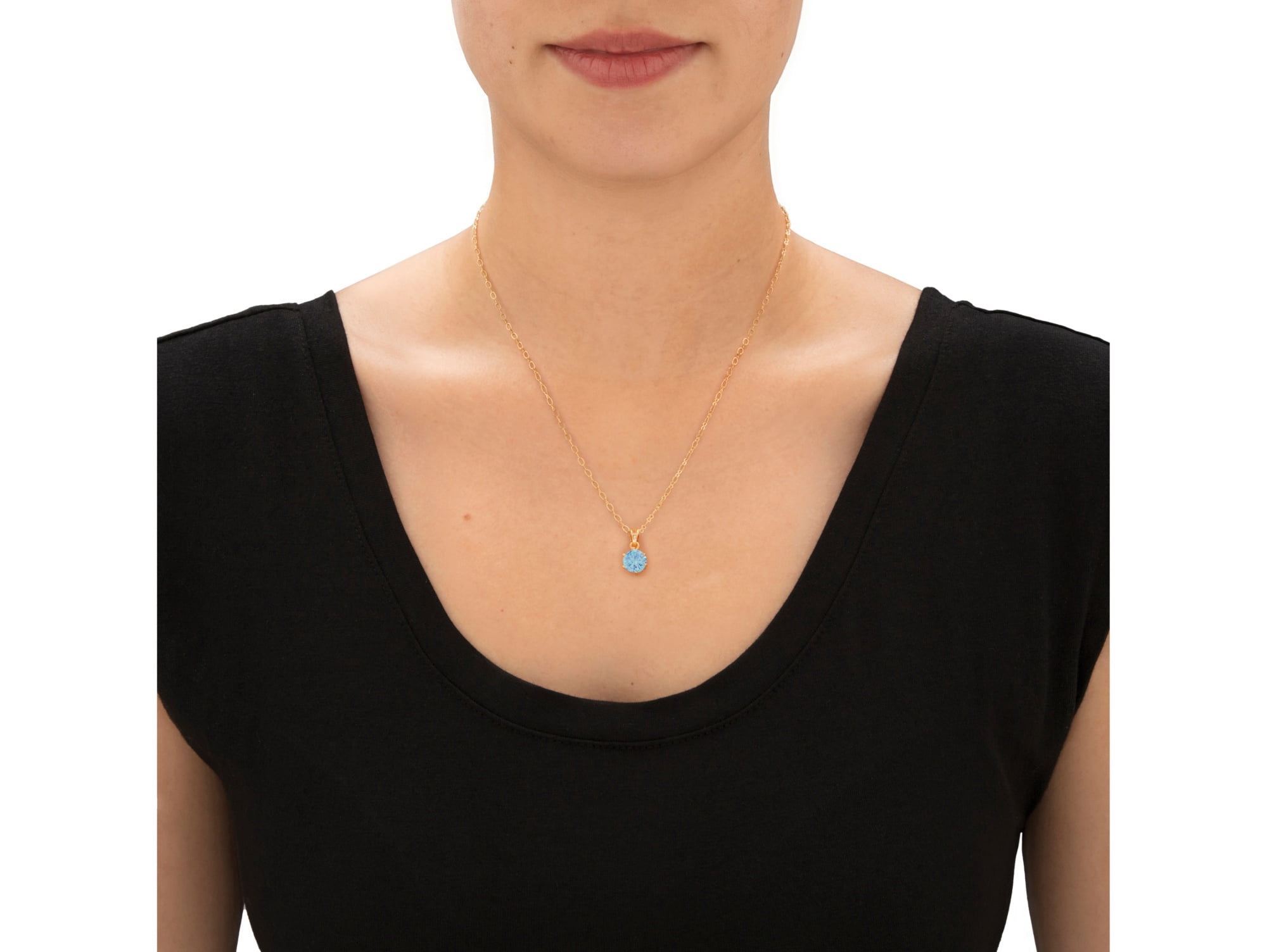 PalmBeach Jewelry Round Simulated Birthstone Earring and Solitaire Pendant Necklace Set in Goldtone 18"