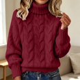 thumbnail image 2 of Comdrip Women's Oversized Cable Knit Turtleneck Sweaters Chunky Soft Cozy Fall Winter Fashion Pullover Casual Daily Wear Wine S, 2 of 5
