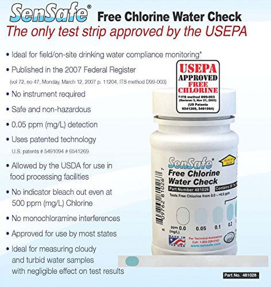 Industrial Test Systems SenSafe 481126 Free Chlorine Test Strip, 40 Seconds Test Time, 0-6ppm Range (Pack of 30)