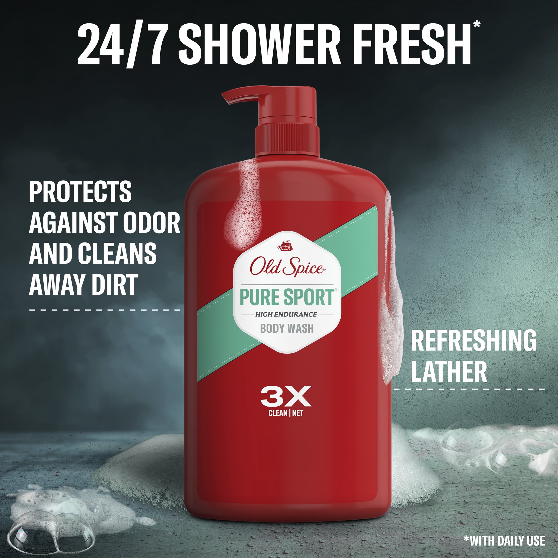 (4 pack) Old Spice Body Wash for Men, Pure Sport, 24/7 Shower Fresh, 33.4 fl oz