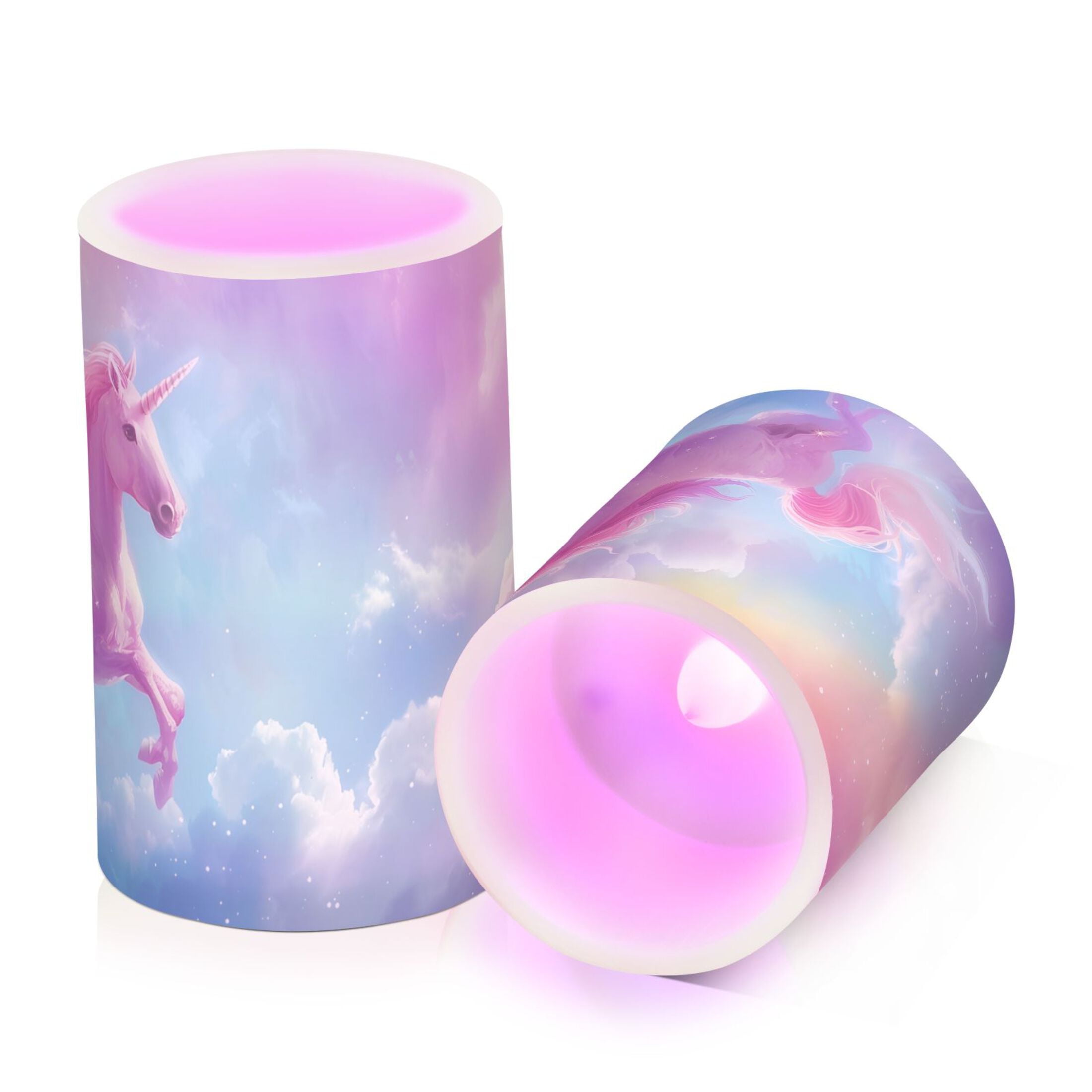 Pink Unicorn and Rainbow Flameless Candles&nbsp;LED Lights Battery Operated Candles with Remote and Timers Flicker Lights Votive Set of 2