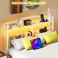 thumbnail image 3 of NISIEN King Size LED Bed Frame with Storage Headboard & Charging Station, Metal Platform Bed, White, 3 of 12