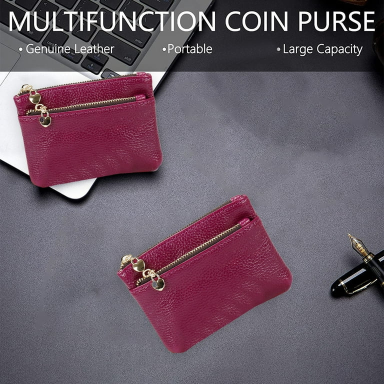 Women s Genuine Leather Coin Purse Zipper Pocket Size Pouch Change Wallet purple