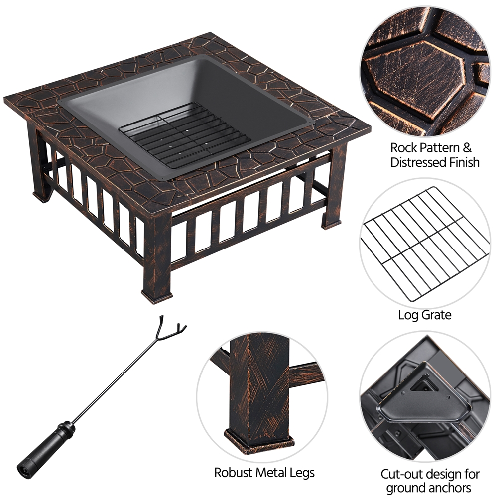 Alden Design Outdoor 32" Square Metal Fire Pit Table with Spark Screen, Copper - image 4 of 8