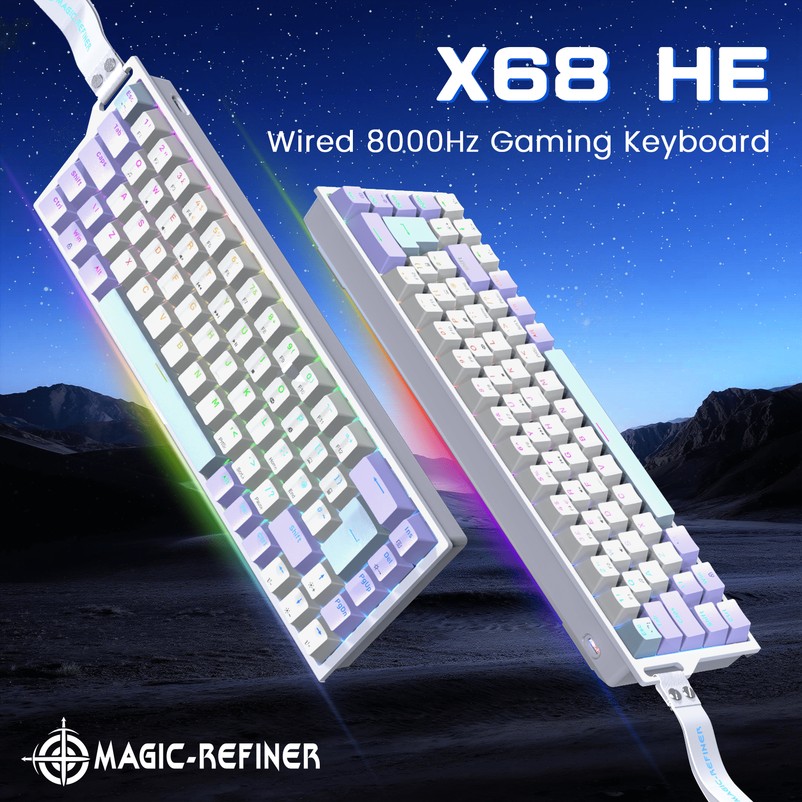 MAGIC-REFINER X68 HE Wired 60% Hall Effect Rapid Trigger Mechanical RGB Gaming Keyboard with 8K Polling,0.04mm RT Accuracy,Magnetic Switch,Adjustable Actuation,Snap Tap for PC Mac Esport Gamer(White)
