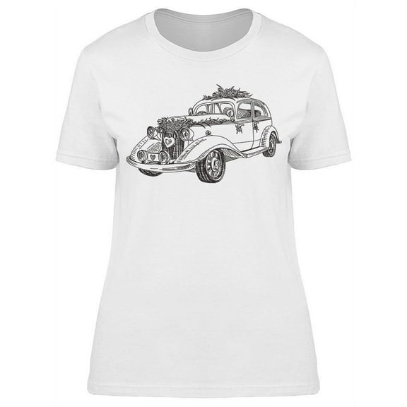 Beautiful Wedding Retro Car T-Shirt Women -Image by Shutterstock, Female Large