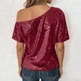 thumbnail image 4 of Ounisa Sparkly Tops for Women Bell Sleeve Off Shoulder Top Sequin Concert Outfits, 4 of 9