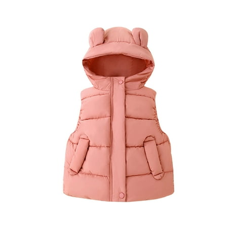 

Toddler Kids Baby Boys Girls Winter Warm Lightweight Bear Ears Hooded Sleeveless Padded Vest Jacket Waist Coat Toddler Girl Quilted Coat