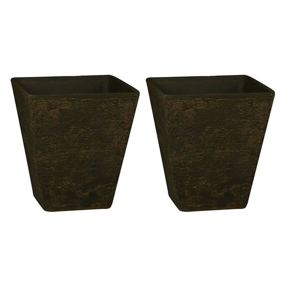 HC Companies 16 Inch Tahoe Outdoor Square Planter Pot (2 Pack)