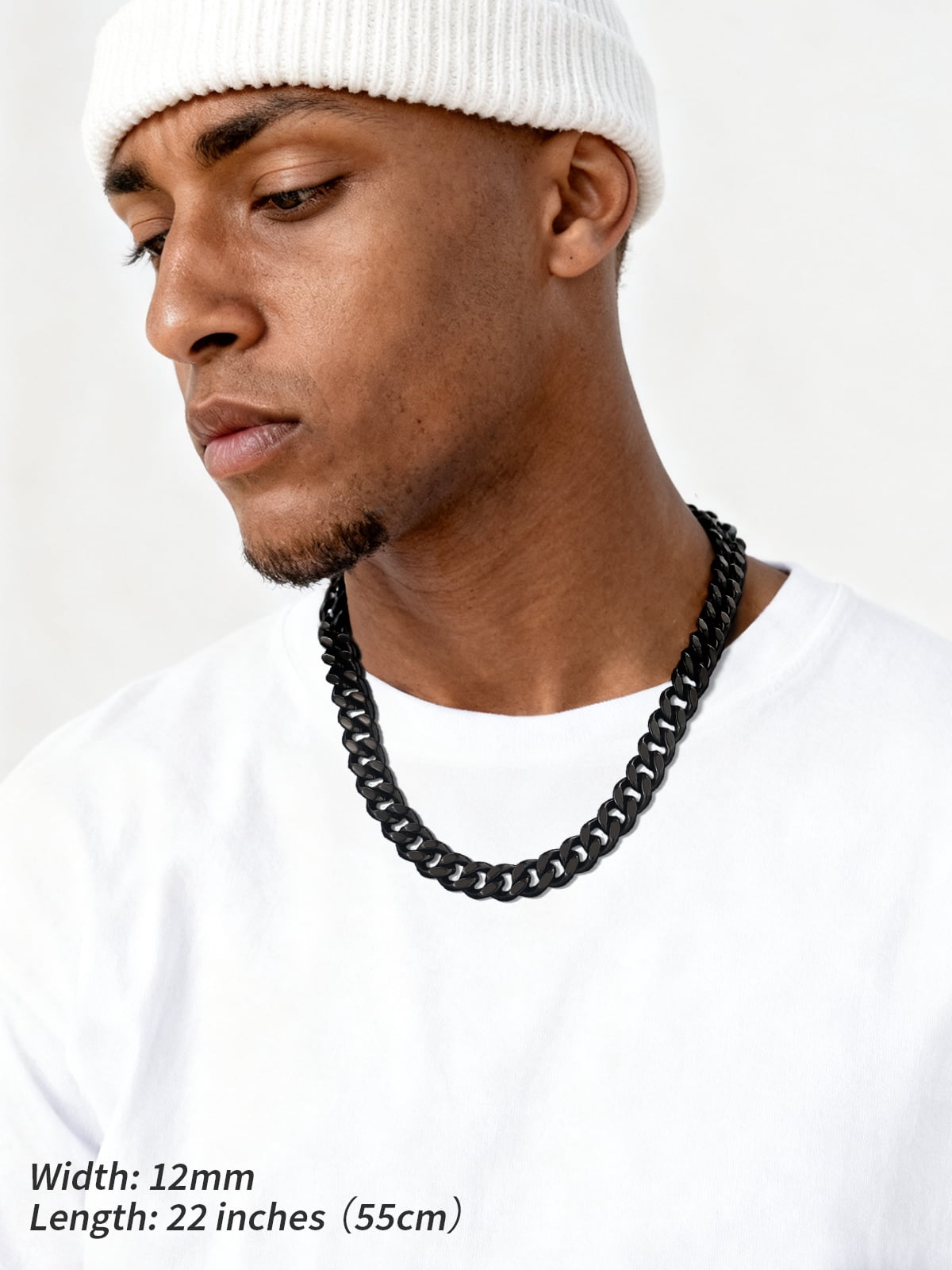FindChic Black Chain Necklace for Men Stainless Steel Hip Hop Cuban Link Chains Birthday Graduation Fathers Day Jewelry Gifts Him Boyfriend Husband Adults Male Son Age Ideas, 12mm/18inch