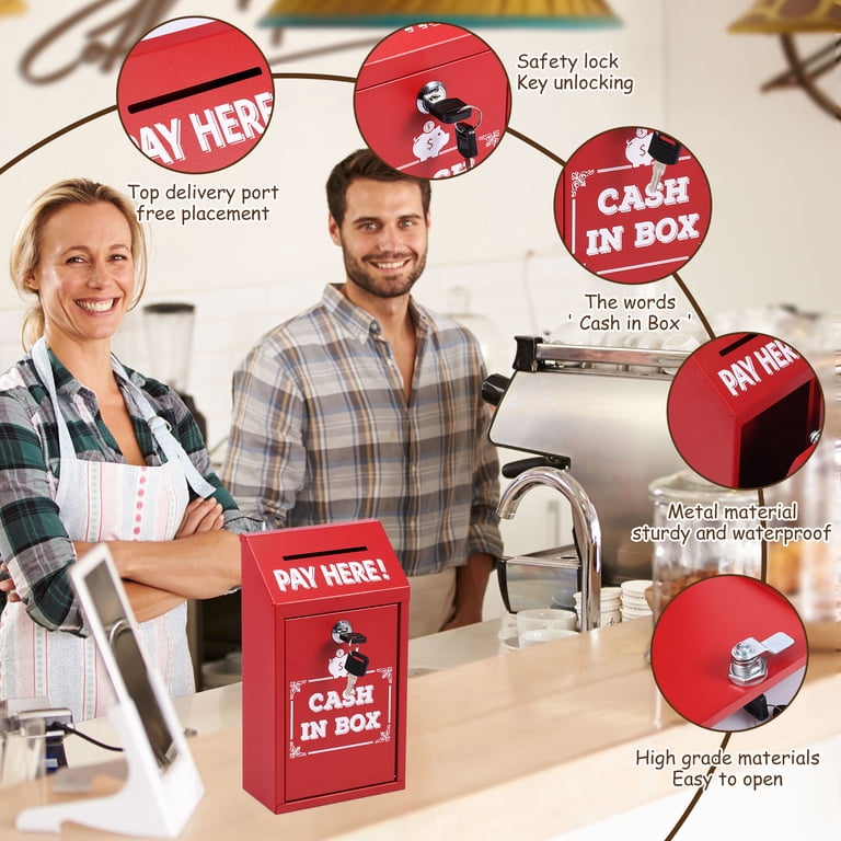 Wall-Mount Donation Box With Lock – Secure Metal Cash Drop Box For Fundraising, Charity, Mail & Keys