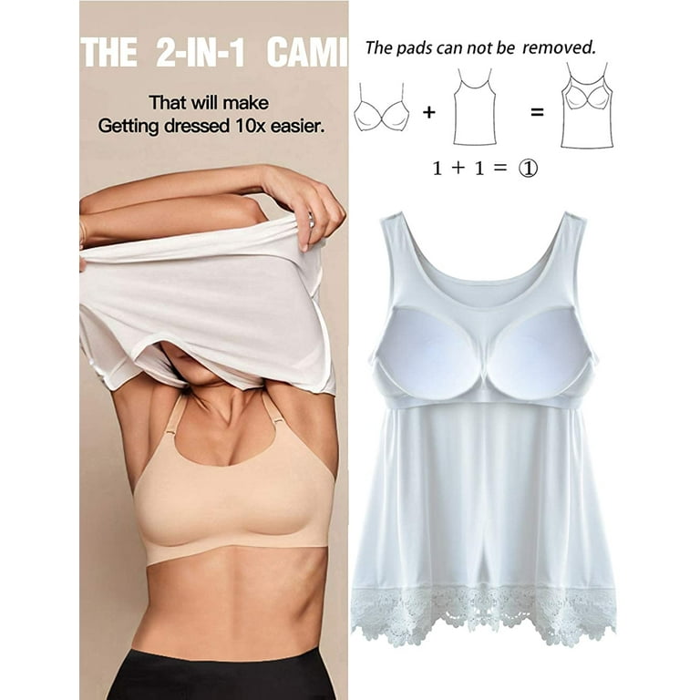 Tank Tops for Women Basic Camisole with Built in Bra Casual Wide Strap  Sleeveless Layer Top for Summer 
