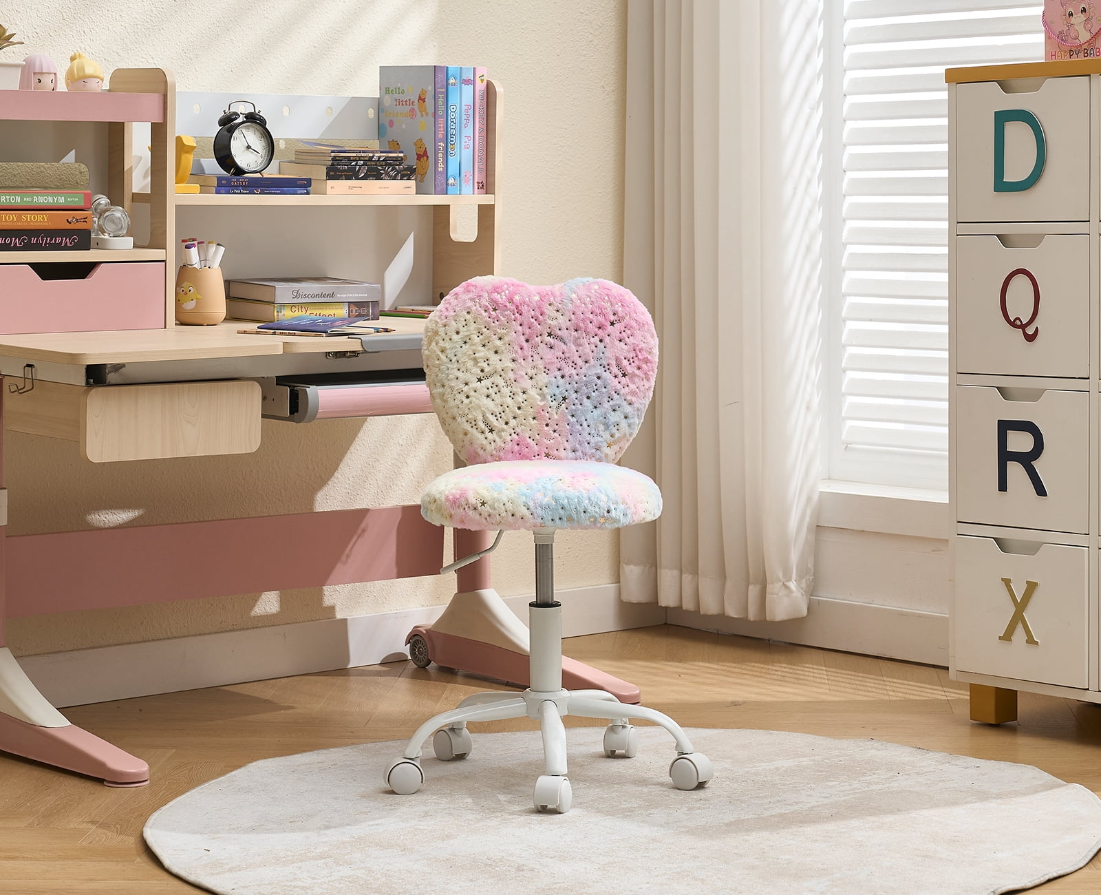Pink Vanity Chair Dayalane Kids Desk Chair, Butterfly Faux Fur