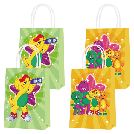 16 PCS For Barney and Friends Theme Party Bags,Party Favor Bags,Birthday Party Decorations,With Handles Favor Bags Candy Gift Bags for Party Supplies