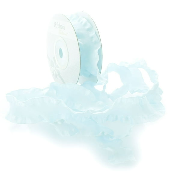 1.5" Satin Double Ruffle Ribbon 305 Light Blue 25 Yard