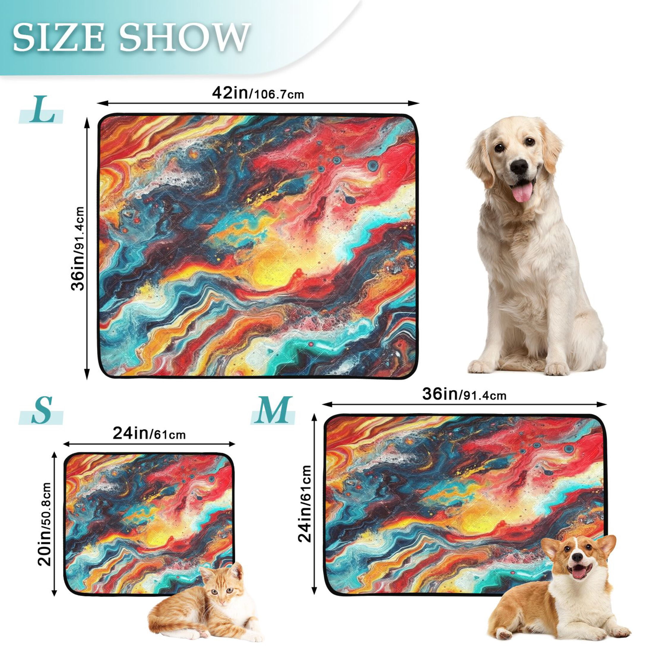 Qxltty Colorful Flow Patterns Cat litter Pads Pet Set of 2 Diaper Mats Center Anti-leakage Layer Absorbent Soft and Comfortable