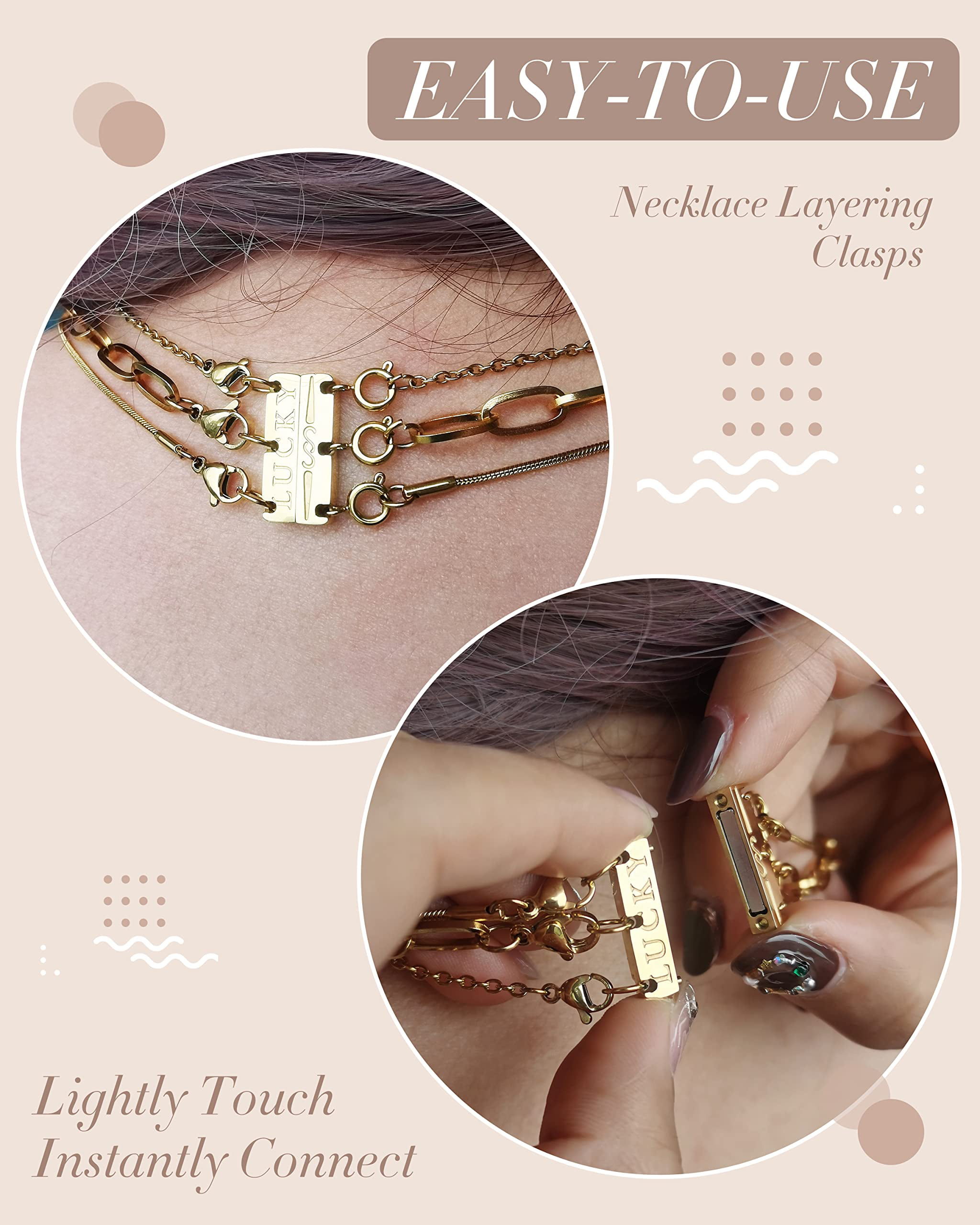 LUCKY Necklace Layering Clasps Separator for Stackable Necklaces Chains  ,18K Gold and Silver Plated Multiple Necklace Clasps and Closures for Women  Girl 