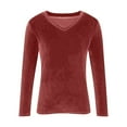 thumbnail image 3 of cocolona Long Sleeve Shirts for Women Fashion Solid Color V Neck Velvet Tops Dressy Casual Loose Blouses, 3 of 4