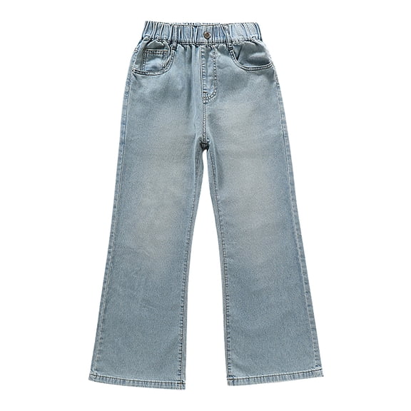 EnJoCho Girls Vintag𝖾 Baggy Straight Leg Jeans Elastic Waist with Pockets Denim Pants Casual Loose Fit Trousers Kids Teen 5-16 Years Classic Denim Jeans Pants