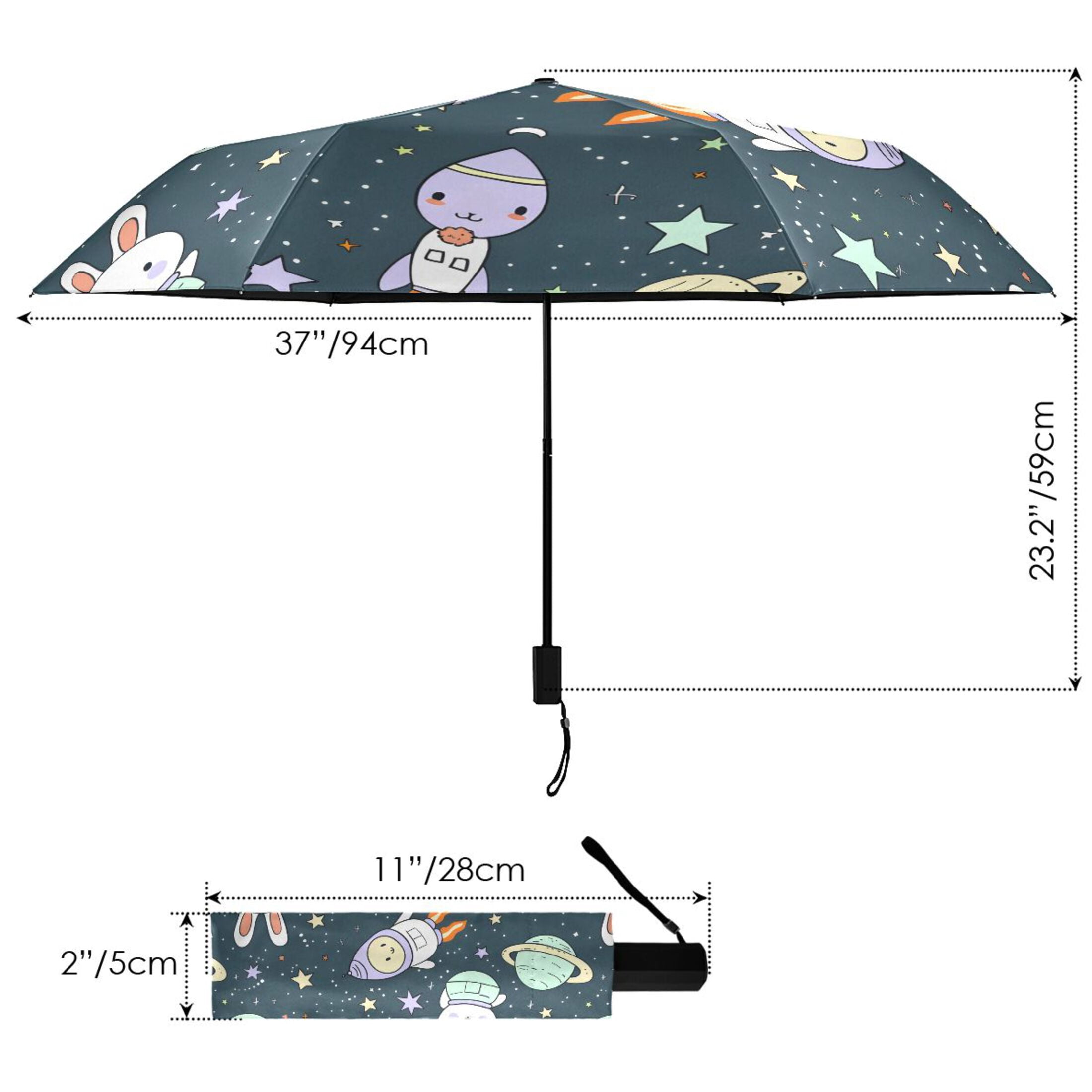Cartoon Rabbit Star Planet Compact Sun Umbrella Windproof Travel Umbrellas for Rain Strong Portable UV Protection