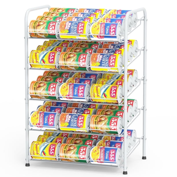Organizador de Latas de Despensa de 5 Niveles, Estante de Latas de Gran Capacidad para Almacenamiento de Cocina y Gabinete, Blanco