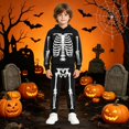 thumbnail image 2 of Kids Skeleton 2 Piece Tracksuit, Hoodie Jogger Pants Halloween Set, Soft Outfit with Pockets for Trick or Treat, School Parade, Fall Daily Wear(Black2/7-8 Years), 2 of 4