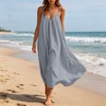 thumbnail image 2 of JIAYUE Women's Dress V Neck Spaghetti Strap Solid Color Linen Long Dresses Loose Fit Flowy Casual Sundress Sleeveless Vacation For Beach Holiday Everyday Wear, 2 of 9