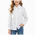 thumbnail image 3 of TOWED22 Girls Long Sleeve Uniform Shirt, Kids Stretch Button Down Dress Shirts, Stain Resistant Blouse with Peter Pan Collar(Light Gray,15-16 Y), 3 of 5