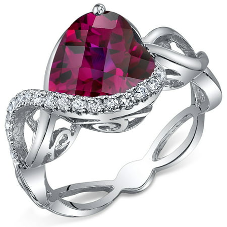 Peora 4.00 Ct Created Ruby Engagement Ring in Rhodium-Plated Sterling Silver