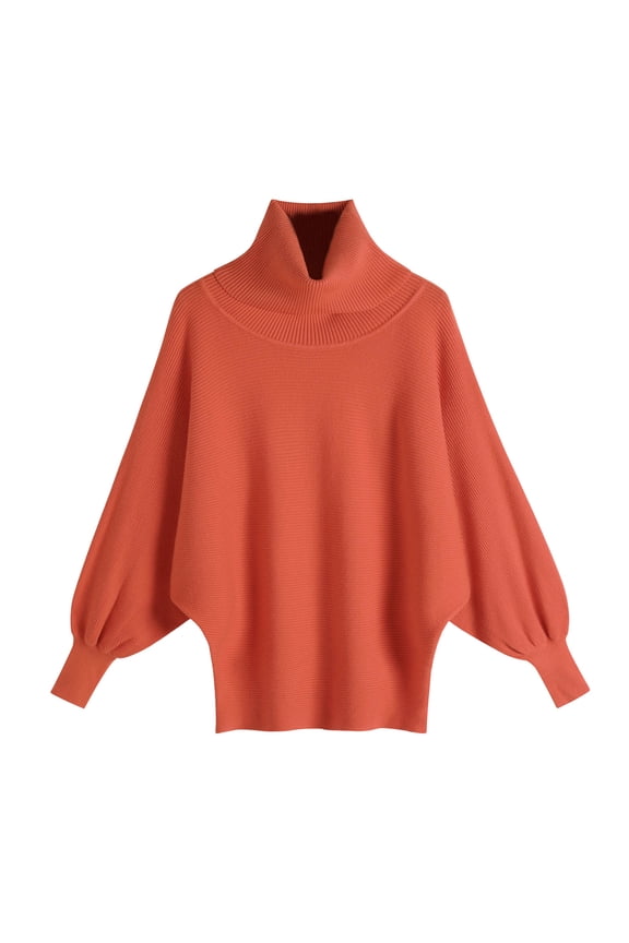 Women's Fall Winter Turtleneck Sweaters Batwing Long Sleeves Oversized Sweater Casual Dolman Knit Loose Tunic Pullover Tops Orange Free Size