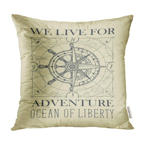 BOSDECO Wind Rose Old Nautical and Steering Wheel in Retro of Travel Adventure Discovery Pillow Case Pillow Cover 18x18 inch