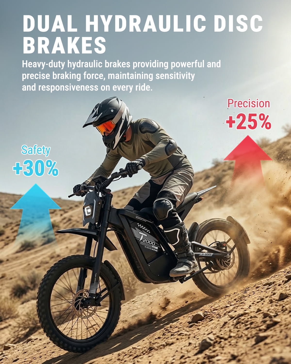VTOKW T2000 Electric Dirt Bike for Adults,3000W Peak Electric Bike,48V 30Ah Battery,37MPH/85+Miles Electric Motorcycles,24" Fat Tire E Dirtbike,Dual Hydraulic Brakes Mountain Bike,E Dirt Bike UL2849