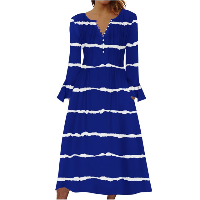 Long Sleeve Dress,Long Dress for Women Summer,Womens Fashion Printed Casual Long Sleeve V-Neck Dress,3/4 Sleeve Dress for Women,Dress for Women Casual Summer