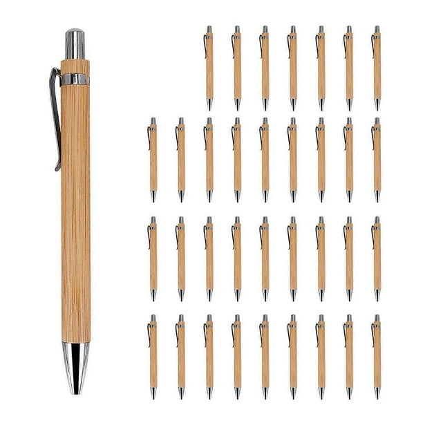 35 Pcs Office and School Supplies Sustainable Pen Bamboo Retractable Ballpoint Pen Writing Tool(Blac