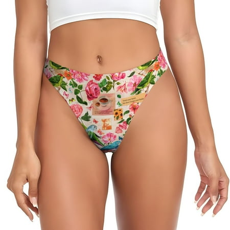 Rateoe Watercolor Birds Pattern Seamless Women Underwear Thongs No Show Ladies Thong No Line Breathable Comfortable Panties Undies for Women-X-Large