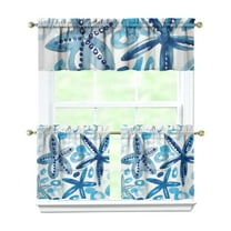 Kitchen Curtains 24 Inch Short - 3 Panel Set, Nautical Starfish Beach Seashell Mermaid Theme, Rod Pocket Window Curtain for Tropical Farmhouse, Easy Wash