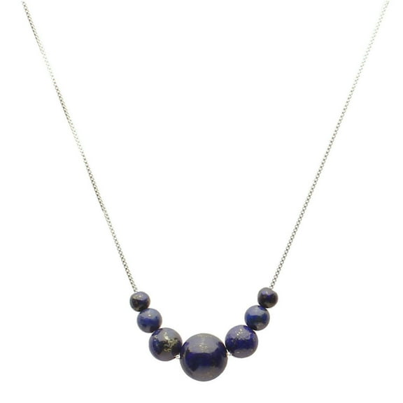 7 Blue Lapis Stone Station Box Sterling Silver Chain Necklace 20" 2"