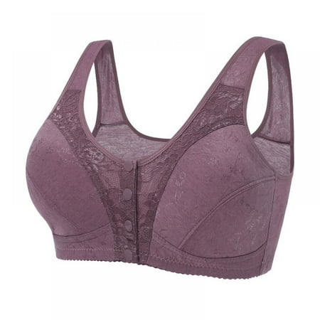 

Bra for Elderly Women Front Button Snap - Cotton Ultra Soft Cup Everyday Sleep Bras Comfortable & Convenient Front Button Bra for Women Girls(1-Packs)