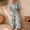 Gray, variant on Women's Vertical Stripe Lapel Bubble Sleeve Drawstring Wide Leg Pants Side Pockets, Fashionable Spring Summer Outfit Khaki，S