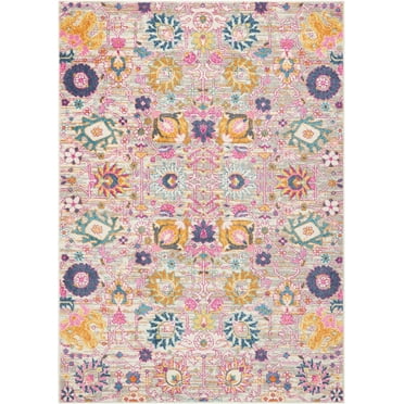 5â€™ x 7â€™ Gray and Pink Distressed Area Rug
