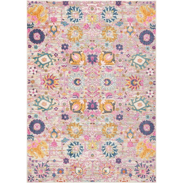 homeroots home decor 385241 4’ x 6’ Gray and Pink Distressed Area Rug