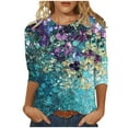 thumbnail image 2 of Cavosen Womens Tops Dressy Casual 3/4 Sleeve Floral Graphic Print Pullover Tees Crewneck Loose Fit Summer Blouse Vacation Fashion Shirts Beach Resort T-Shirts Athletic 2XL, 2 of 5