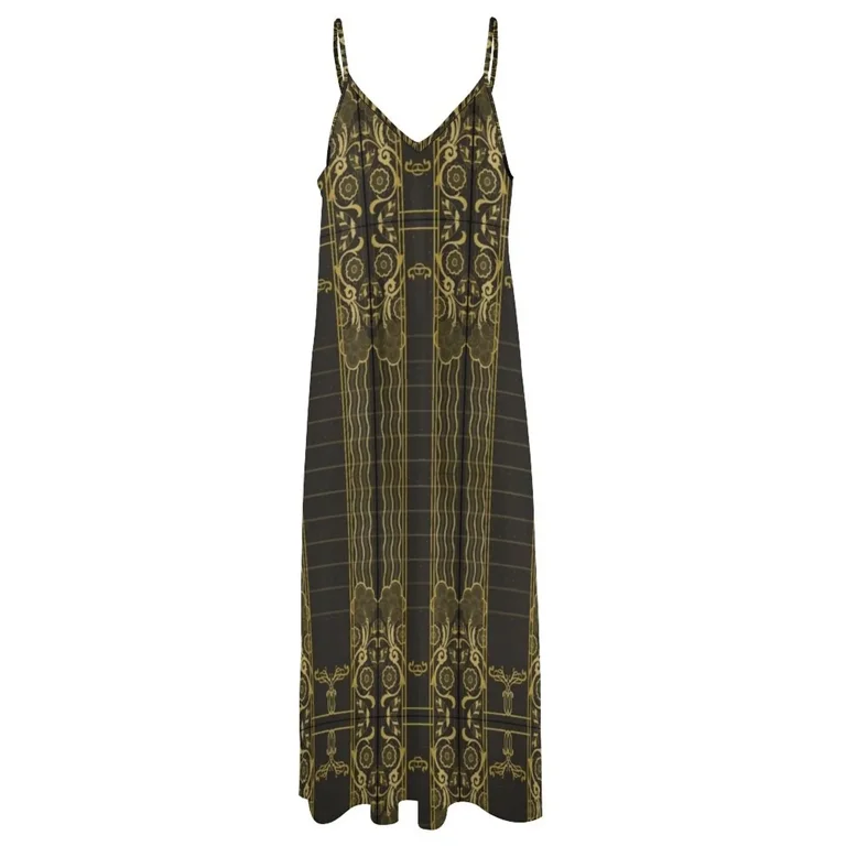 Art Nouveau Black and Gold Geometric Sleeveless Dress women long dresses  Women's long dress - Walmart.com